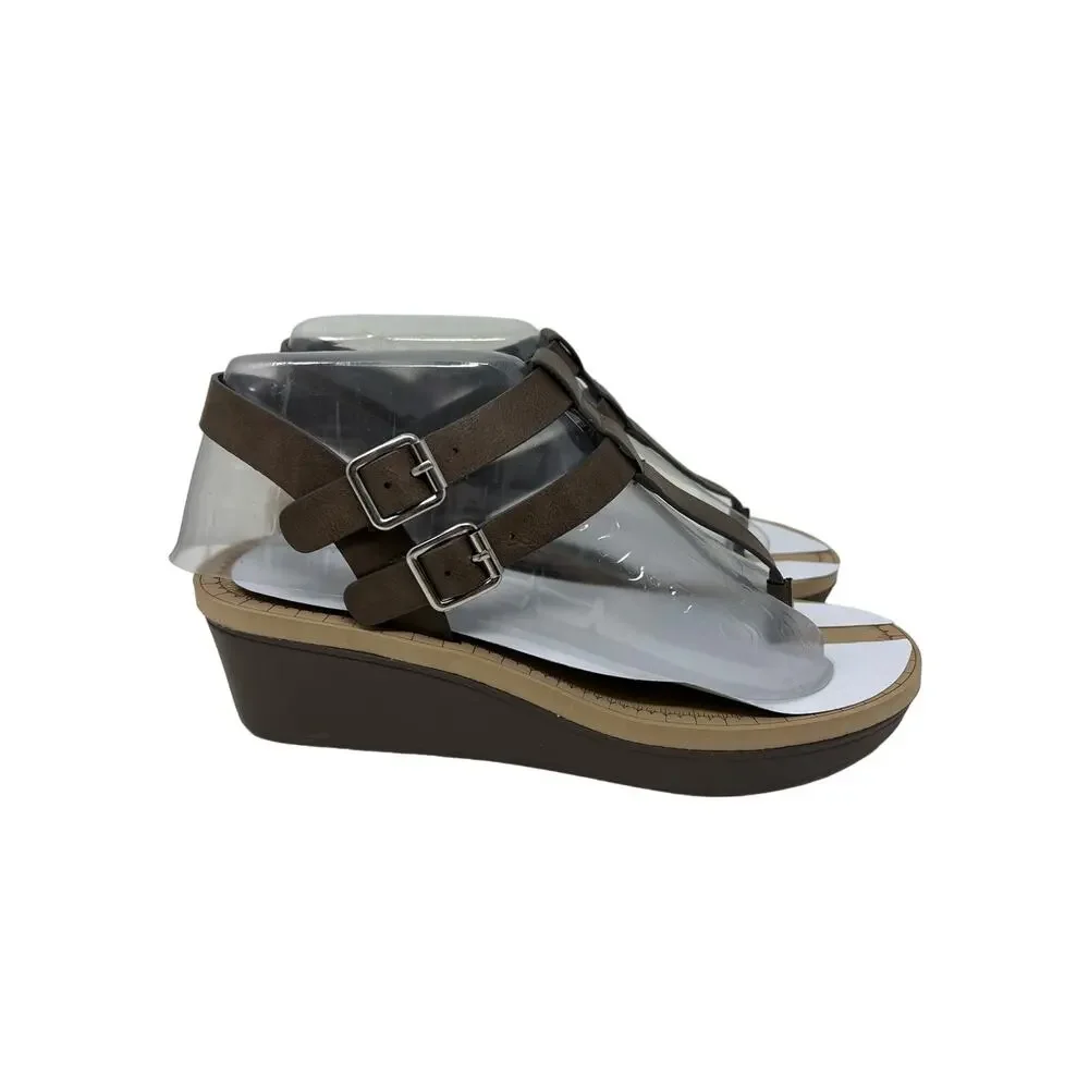 Journee Collection Bianca Vegan Leather Comfort Wedge Sandals 8.5